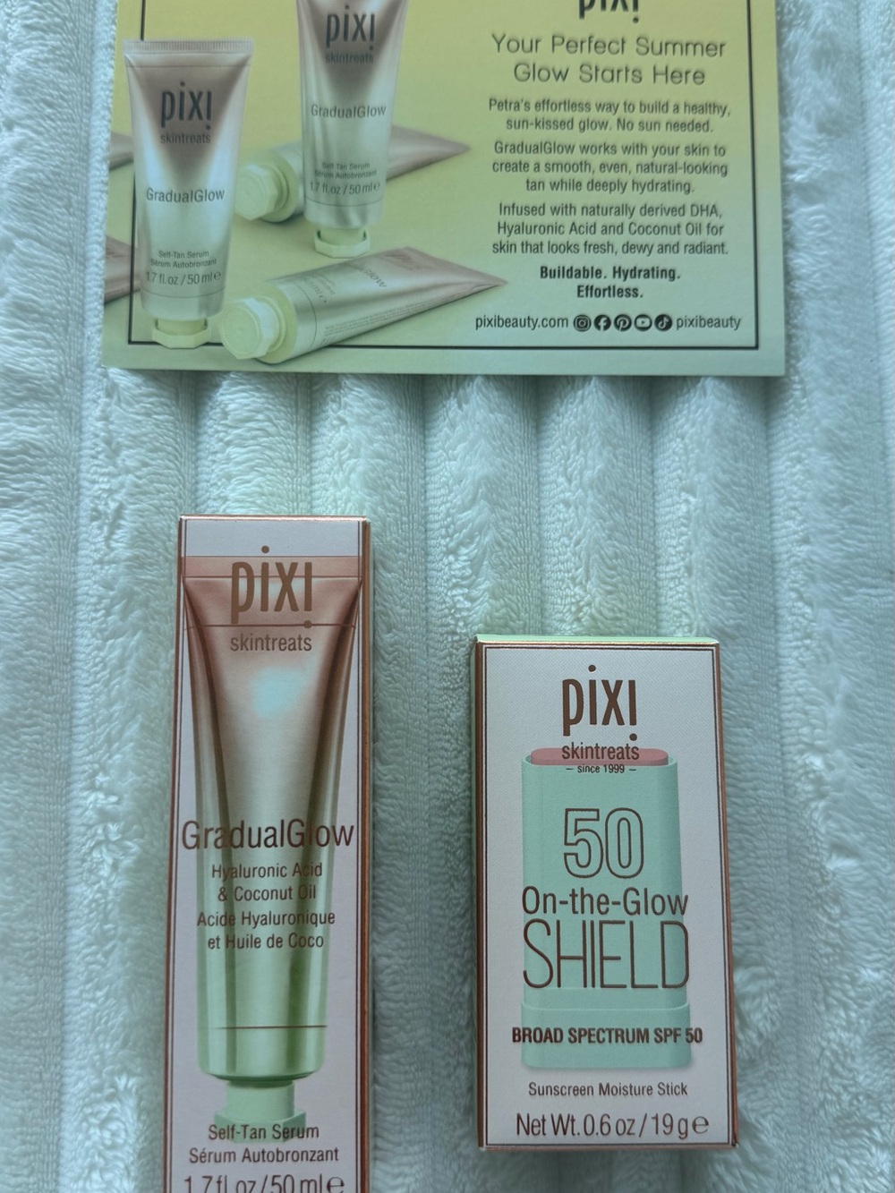 Pixi GradualGlow Self Tan Serum & On-the-Glow Shield SPF 50 Bundle New